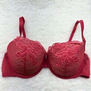 Victoria’s Secret Very Sexy Push Up Bra 36D Red Lace Mesh Floral